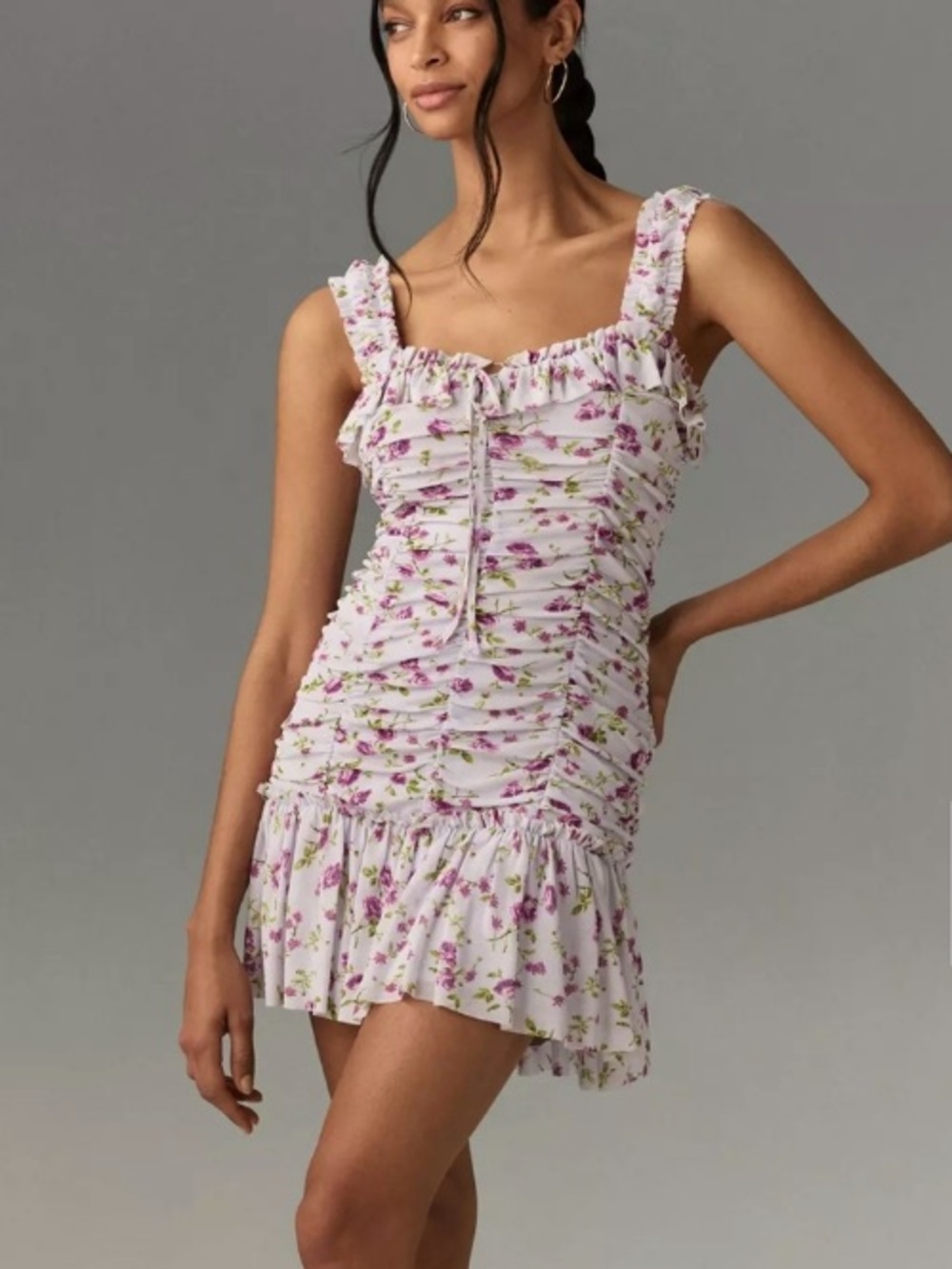 Anthropologie Ditsy Floral Ruffled Mini Dress-Purple-Size XL-NWT- MSRP $148